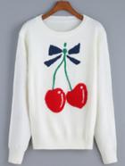 Romwe Long Sleeve Cherry Pattern Sweater