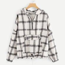 Romwe Plaid Hooded Anorak Jacket