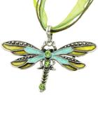 Romwe Green Diamond Dragonfly Necklace