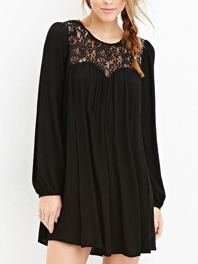 Romwe Lace Insert Hollow Shift Dress
