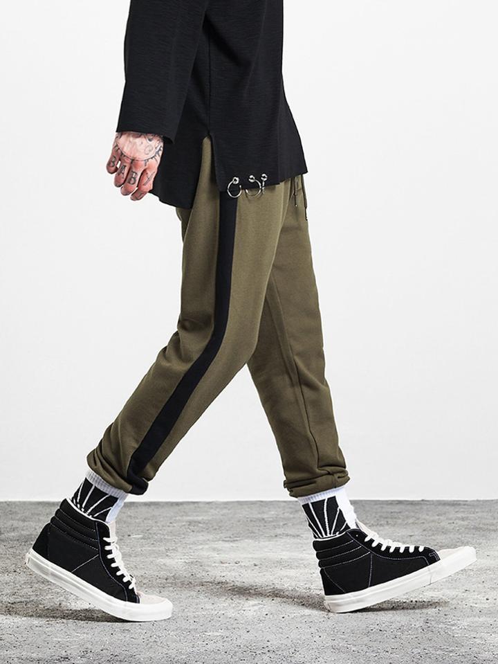 Romwe Men Contrast Panel Side Sweatpants