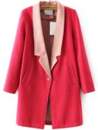 Romwe Contrast Lapel Single Button Pockets Long Coat