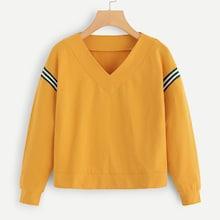 Romwe Contrast Taped Side V Neck Sweatshirt