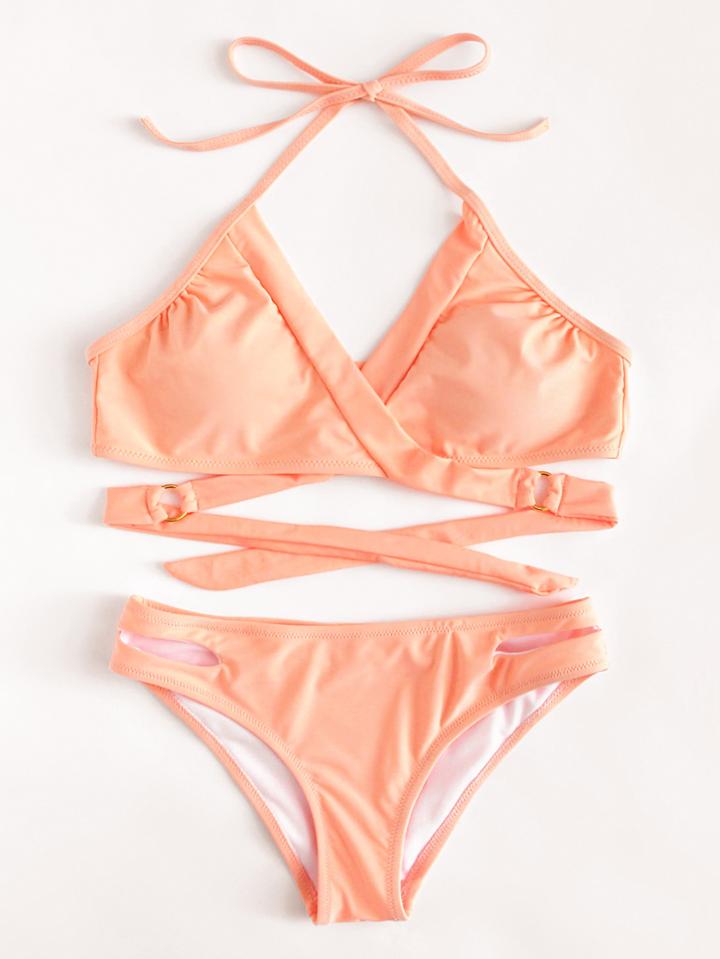 Romwe Cut Out Wrap Bikini Set