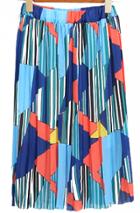 Romwe Elastic Waist Geometric Print Pleated Skirt