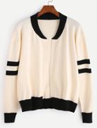Romwe Apricot Contrast Trim Striped Sweater Coat