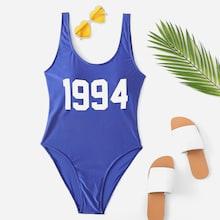 Romwe Number Print U Back One Piece Tank Swimsuit