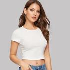 Romwe Rib Knit Crop Fitted Tee