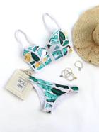 Romwe Tropical Print Contrast Trim Bikini Set