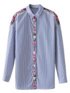 Romwe Flower Embroidery Tape Striped Blouse
