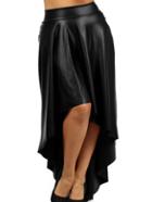 Romwe High Low Pu Black Skirt