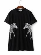 Romwe Black Round Neck Zebra Printed T-shirt