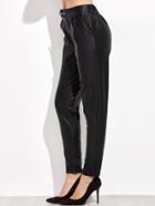 Romwe Black Pu Button Detail Ankle Pants
