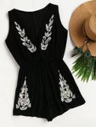 Romwe Floral Embroidered Romper