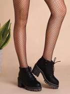 Romwe Black Pu Round Toe Lace Up Chunky Ankle Boots