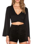 Romwe Deep V Neck Bell Sleeve Crop Top With Bandage Shorts