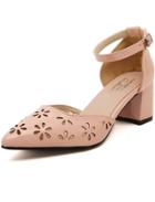 Romwe Pink Hollow Ankle Strap Mid Heeled Sandals