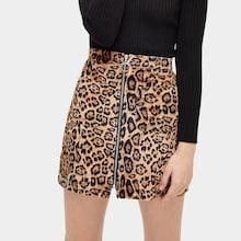 Romwe Leopard Print Zip Detail Skirt