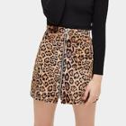Romwe Leopard Print Zip Detail Skirt