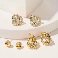 Romwe Rhinestone Detail Twist Stud Earrings 3pairs