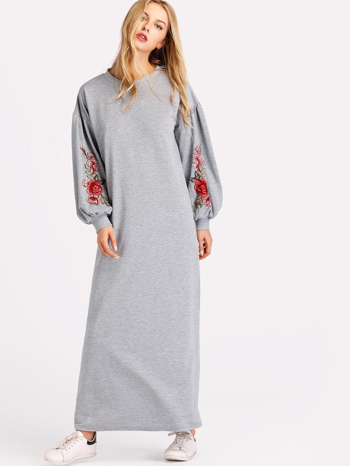 Romwe Balloon Sleeve Marled Sweatshirt Dress