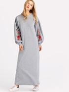 Romwe Balloon Sleeve Marled Sweatshirt Dress