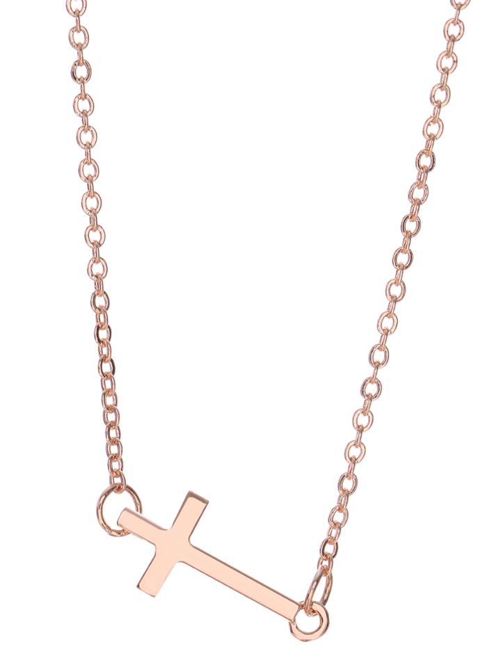 Romwe Rose Gold Tone Cross Pendant Necklace