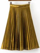 Romwe Yellow Pleated A Line Midi Skirt