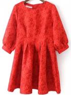 Romwe Round Neck Flare Red Dress