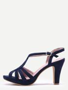 Romwe Cutout Ankle Strap Heeled Sandals - Navy