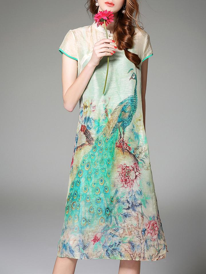 Romwe Multicolor Floral Pockets Split Shift Dress