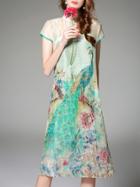Romwe Multicolor Floral Pockets Split Shift Dress