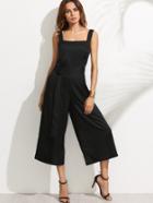 Romwe Black Ring Waist Tie Wide Leg Jumpsuit
