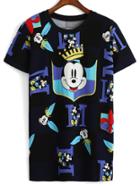 Romwe Mickey Print Black T-shirt