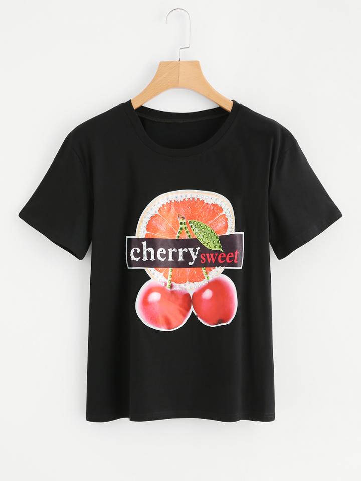 Romwe Short Sleeve Fruit Print Tee