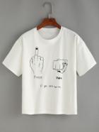 Romwe Gesture Print T-shirt - White