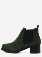 Romwe Green Nubuck Leather Elastic Wingtip Ankle Boots