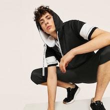 Romwe Guys Contrast Panel Letter Print Zip Up Hoodie With Shorts