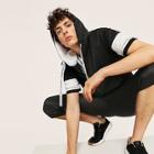 Romwe Guys Contrast Panel Letter Print Zip Up Hoodie With Shorts