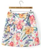 Romwe Floral Zipper Back A Line Skirt