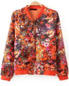Romwe Floral Print Crop Orange Jacket