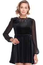 Romwe Dual-tone Black Velvet Dress