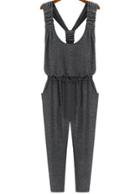 Romwe Strap Slim Pockets Grey Jumpsuit