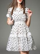 Romwe White Polka Dot Contrast Lace Dress