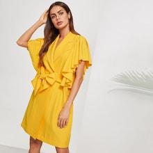 Romwe Flounce Trim Belted Coat