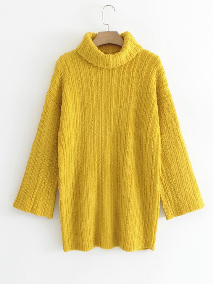Romwe Drop Shoulder Turtleneck Longline Sweater