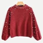 Romwe Pearl Beaded Bishop Sleeve Jumper