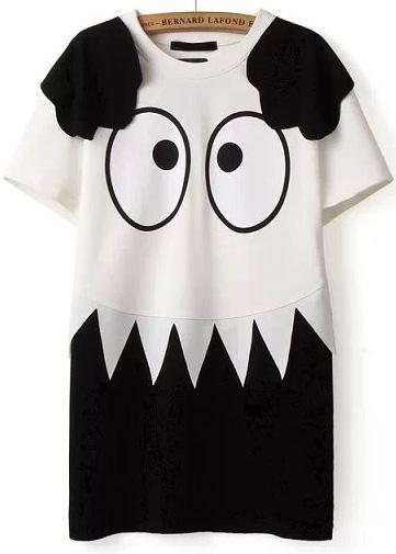 Romwe Colour-block Cartoon Print Straight Dress