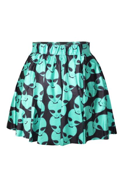 Romwe Alien Print High-waisted A-line Skirt