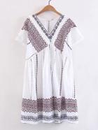 Romwe Tassel Lace Trim Ornate Print Smock Dress